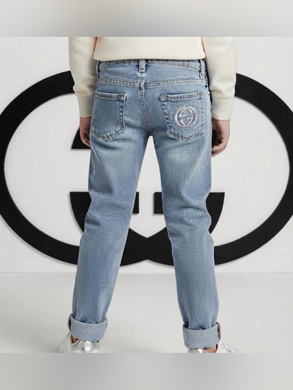 Authentic Gucci luxury designer signature GG web jeans toddler boys sz 4